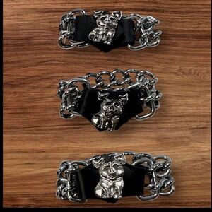 Harley Pig Bracelet Chain Link Silver Tone Black Accent Statement Jewelry‎